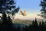  bird closed_mouth commentary_request day flying gen_2_pokemon highres ho-oh legendary_pokemon minahamu no_humans outdoors pokemon pokemon_(creature) sky solo talons tree 