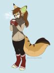  2020 4_toes absurd_res anthro brown_hair canid canine clothed clothing digital_media_(artwork) eyebrows eyelashes female fennec fox hair hi_res kyotoleopard mammal solo standing toes 