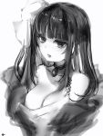  1girl breasts choker cleavage covered_nipples greyscale hair_ornament highres indie_virtual_youtuber jewelry large_breasts long_hair looking_at_viewer monochrome nanashi_(nlo) parted_lips pendant ririsya simple_background solo upper_body virtual_youtuber white_background 