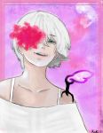  absurdres eyebrows_visible_through_hair highres mutsuki_tooru open_mouth simple_background solo tokyo_ghoul tokyo_ghoul:re white_hair 