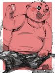  2020 absurd_res anthro belly bottomwear clothing cute_fangs drunk hi_res humanoid_hands kemono kita_9999 lutrine male mammal mustelid overweight overweight_anthro overweight_male shirt shorts sitting sketch solo substance_intoxication topwear 