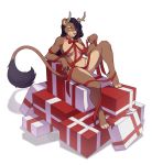  2020 4_toes 5_fingers anthro areola bow breasts christmas christmas_gift digital_media_(artwork) eyebrows eyelashes felid female fingers gift hakuna hi_res holidays kittydee lion looking_at_viewer mammal mostly_nude pantherine reclining ribbons smile solo toes 