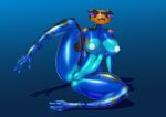  amphibian anthro big_breasts breasts female frog genitals hi_res looking_at_viewer nude poison_dart_frog pussy raised_leg sanfingulipunrapin simple_background sitting solo thick_thighs 