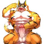  abs anon_1015 anthro balls biceps erection felid flexing genitals hi_res licking licking_lips live-a-hero looking_at_viewer male mammal mask muscular muscular_anthro muscular_male nipples nude pantherine pecs penis raiki solo superhero tiger tongue tongue_out vein veiny_penis 