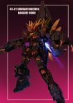  absurdres brayanong999 character_name claw_(weapon) floating glowing glowing_eyes gundam gundam_unicorn highres looking_ahead mecha no_humans nt-d red_eyes science_fiction solo thrusters unicorn_gundam_banshee v-fin weapon 