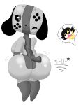  alpha_channel animate_inanimate anthro big_butt blush breasts bubble_butt butt canid female hi_res looking_at_viewer looking_back mammal nintendo nintendo_switch nude one_eye_closed rear_view short_stack simple_background smile solo standing superstarplasma switch_dog text thick_thighs translation_request transparent_background video_games wide_hips wink 