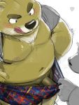  2020 absurd_res anthro balls belly blush brown_body brown_fur clothing fur genitals hi_res humanoid_hands kemono kita_9999 male mammal moobs navel nipples overweight overweight_male penis solo_focus tongue tongue_out underwear ursid 