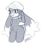  anthro blasticussaturn breasts clothing collar crossgender female hat headgear headwear hi_res klonoa klonoa_(series) long_ears looking_at_viewer monochrome open_mouth raised_arm signature sketch small_breasts solo video_games 