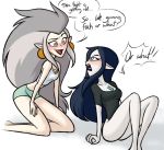  2020 angry blue_hair blush dirty_platypi disney duo eda_(the_owl_house) female grey_hair hair hi_res humanoid incest_(lore) lilith_clawthorne mature_female not_furry sibling simple_background sister sisters the_owl_house white_background 