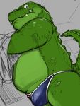  2020 absurd_res anthro belly bulge clothing crocodilian dressing green_body hi_res kemono kita_9999 male overweight overweight_anthro overweight_male reptile scalie solo underwear 