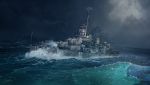  artist_name cloud cloudy_sky destroyer highres lifeboat military military_vehicle no_humans ocean original radar real_life seo_tatsuya ship signature sky smoke smokestack turret united_states_navy warship water watercraft waves world_war_ii 