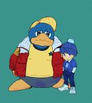  2019 anthro avian beak blue_eyes capcom clothing coat crossover duo footwear half-closed_eyes hat headgear headwear hi_res human king_dedede kirby_(series) male mammal mega_man_(character) mega_man_(series) narrowed_eyes nintendo raspbearyart simple_background topwear video_games 