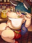  alcohol areola beer beer_mug belt beverage big_breasts big_nipples bodily_fluids bottomwear breasts clothing drooling drunk eyebrow_through_hair eyebrows eyewear female final_fantasy final_fantasy_xiv glasses hair hands_between_legs hi_res huge_breasts humanoid humanoid_pointy_ears inner_ear_fluff krokobyaka lalafell navel nipple_outline nipples one_breast_out puffy_areola purple_eyes saliva shirt short_stack shorts slightly_chubby solo square_enix substance_intoxication sweat tank_top thick_nipples thick_thighs topwear translucent translucent_hair tuft vest video_games wide_hips 