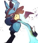  bone closed_mouth commentary_request furry gen_4_pokemon highres holding looking_at_viewer lucario morio_(poke_orio) pokemon pokemon_(creature) red_eyes solo spikes yellow_fur 