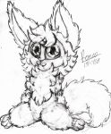  absurd_res anthro canid canine coelhoposa_(artist) fennec fluffy fluffy_chest fluffy_paws fluffy_tail fox hi_res hybrid lagomorph leporid male mammal neck_tuft rabbit romeo_(coelhoposa) solo thick_thighs traditional_media_(artwork) tuft 