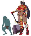  armor demon duo female goblin hi_res horn humanoid larger_female male male/female melee_weapon muscular muscular_female not_furry parallax05 size_difference smaller_male standing weapon 