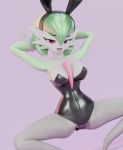  3d_(artwork) absurd_res breasts bunny_costume bunny_ears_(disambiguation) chiramisu clothed clothing costume crouching cuffs_(disambiguation) digital_media_(artwork) female gardevoir genitals hi_res humanoid legwear leotard nintendo open_mouth pink_background pok&eacute;mon pok&eacute;mon_(species) seductive simple_background solo tights tongue video_games 