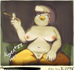  agent_22 anatid anseriform anthro avian bird breasts chubby_female disney drockdraw duck ducktales ducktales_(2017) female genitals non-mammal_breasts nude pubes pussy smoking solo spread_legs spreading 