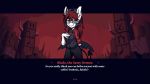  anthro bladeevrae demon dialogue_box equid equine eyewear glasses gradient_background hand_on_chest helltaker hi_res horn horse lonerdemiurge looking_at_viewer male mammal piercing pose sharp_suit simple_background smiling_at_viewer solo spade_tail text title_screen 