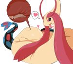  &lt;3 abdominal_bulge after_vore ambiguous_gender black_eyes blush cutaway duo feral hi_res human internal looking_at_viewer mammal milotic nintendo open_mouth pink_sclera pok&eacute;mon pok&eacute;mon_(species) pon_(pixiv) serpentine simple_background smile tan_body tongue tongue_out video_games vore white_background 