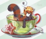  2020 ailurid angry anthro blonde_hair breasts brown_body brown_fur cup cutlery female fur green_eyes green_tea_(beverage) hair kitchen_utensils kitty_silence kittysilence mammal micro partially_submerged red_panda solo spoon swimming tools 