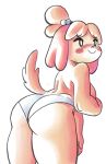  animal_crossing anthro blush butt canid canine canis clothing colored domestic_dog female hi_res isabelle_(animal_crossing) mammal nervous nintendo panthera_cantus panties rear_view solo underwear video_games 