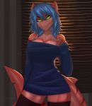  2020 5_fingers absurd_res anthro blue_hair breasts digital_media_(artwork) female fin fingers fish green_eyes hair hi_res looking_at_viewer marine non-mammal_breasts shark smile solo standing xaenyth 