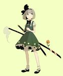  :/ bad_id bad_pixiv_id bandaid bandaid_on_knee black_hairband bloomers blue_eyes bob_cut flower full_body hairband katana konpaku_youmu mary_janes moke_(gaton) ribbon shoes short_hair silver_hair simple_background socks solo standing sword touhou underwear weapon yellow_background 