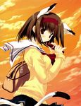  animal_ears bag brown_hair gift handbag highres mitsumi_misato original school_uniform solo tail 