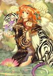 china_dress chinese_clothes colorful dress earrings eiwa highres jewelry original solo tattoo tiger water 