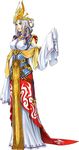  absurdres arshtat_falenas blue_eyes crown dress earrings gown halo large_breasts lipstick long_sleeves necklace portrait silver_hair solo suikoden suikoden_v tattoo traditional_clothes wide_sleeves 