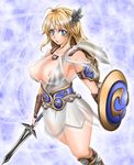  1girl armor armored_dress blonde_hair blue_eyes breasts large_breasts see-through shield sophitia_alexandra soulcalibur soulcalibur_iv sword weapon 