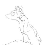  ambiguous_gender antlers aquestionableponyblog dragon eyebrows feathered_wings feathers feral fluffy fluffy_tail fur furred_dragon gills horn looking_aside looking_at_viewer madrigal markings parting_fur paws showing simple_background sitting sketch solo white_background wings 