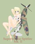  aircraft airplane barefoot blonde_hair blue_eyes bra feet lingerie mecha_musume military nano nipples original panties solo spitfire_(airplane) toes underwear underwear_only world_war_ii 