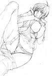  amaha_masane breasts greyscale huge_breasts monochrome nipples ooshima_ryou open_clothes open_shirt panties shirt short_hair solo underwear witchblade 