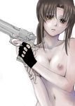  black_lagoon breasts female gun nipples revy revy_(black_lagoon) solo weapon white_background 