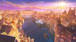  arsenixc bridge cityscape cloud highres original planet planetary_ring scenery ship sky sun twilight water watercraft 
