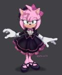 2020 accessory alternate_costume amy_rose anthro clothing dress eulipotyphlan female footwear gloves green_eyes hair_accessory hair_bow hair_ribbon half-closed_eyes handwear hedgehog hi_res mammal narrowed_eyes nitroneato ribbons signature simple_background solo sonic_the_hedgehog_(series) video_games 