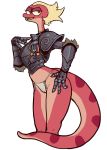  absurd_res amphibia_(series) amphibian anthro armor bottomless clothed clothing disney female hi_res medal newt panties reccand salamander_(amphibian) solo underwear yunnan 