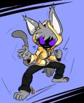  animal_ears baggy_pants barefoot cat_ears cat_tail claws clenched_hand commission furry highres hood hoodie jellotsok pants purple_eyes stance tail 