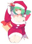  breast_tattoo breasts christmas gift green_hair hat highres hikage_(senran_kagura) inkerton-kun large_breasts santa_costume santa_hat senran_kagura tattoo yellow_eyes 