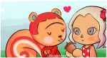  &lt;3 aluxander01 animal_crossing anthro blush clothing duo eyebrows eyes_closed female flower food fruit grass_field grey_eyes grey_hair hair hazel_(animal_crossing) human jacket mammal nintendo nut_(fruit) pattern_clothing pattern_topwear plant red_clothing red_hair red_jacket red_topwear rodent round_ears sciurid short_hair smile spots spotted_clothing spotted_topwear swirl_pattern topwear unibrow video_games villager_(animal_crossing) wavy_hair 