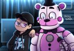  ... 2020 5_fingers absurd_res aglitch69 animatronic animdude_(fnaf) anthro black_eyebrows black_hair black_nose blue_eyes bow_tie clothed clothing dawko dawko_(character) dialogue dilated_pupils duo english_text eyebrows fingers five_nights_at_freddy&#039;s funtime_freddy_(fnafsl) hair half-closed_eyes hand_on_shoulder hat headgear headwear hi_res human looking_aside looking_down machine male mammal microphone multicolored_body narrowed_eyes o_o pink_body profanity robot scott_cawthon short_hair sister_location smile smug standing sweater tan_body tan_skin text top_hat topwear ursid video_games white_body wide_eyed 