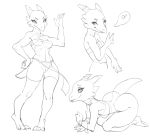  anthro breasts claws female fuck_me_eyes genitals horn kobold line_art monochrome multiple_poses non-mammal_breasts pose positions pussy reptile reptilian_orbit scalie sketch solo 