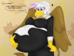  4:3 absurd_res anthro avian belly big_belly breasts clothed clothing dialogue english_text female friendship_is_magic gilda_(mlp) gryphon hasbro hi_res hyper hyper_belly my_little_pony mythological_avian mythology pregnant solo text undyingwolf 