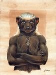  anthro badger black_body black_fur black_nose breasts chest_tuft ear_piercing ear_ring female fur hair honey_badger jewelry mammal mustelid musteline necklace nipples nude piercing scale_(artist) solo tuft whiskers white_hair 