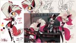  16:9 anthro collar crymini_(hazbin_hotel) ear_piercing ear_ring female freckles fur hair hazbin_hotel hi_res husk_(hazbin_hotel) male model_sheet multicolored_hair piercing pink_pupils pupils solo spiked_collar spikes two_tone_hair two_tone_tail vivzmind white_body white_fur widescreen yellow_sclera 