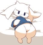  anthro bed bodily_fluids bottomless cave_story clothed clothing crepix female furniture genitals hands_on_belly lagomorph looking_down lying mammal mimiga nervous on_back pussy scar shirt simple_background solo sue_sakamoto sweat sweatdrop topwear video_games white_background 