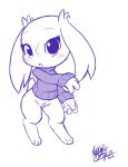  anthro blue_and_white blush bottomless cave_story clothed clothing female genitals lagomorph looking_at_viewer mammal mimiga monochrome nekostar pussy scar simple_background solo standing sue_sakamoto sweater topwear video_games white_background 