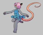  2020 anthro barefoot bottomwear clothed clothing dancewear didelphid dragonkai dress female fully_clothed hair long_tail mammal marsupial pink_hair pixel_perfect red_eyes shorts simple_background solo tutu waffles_(webcomic) young 